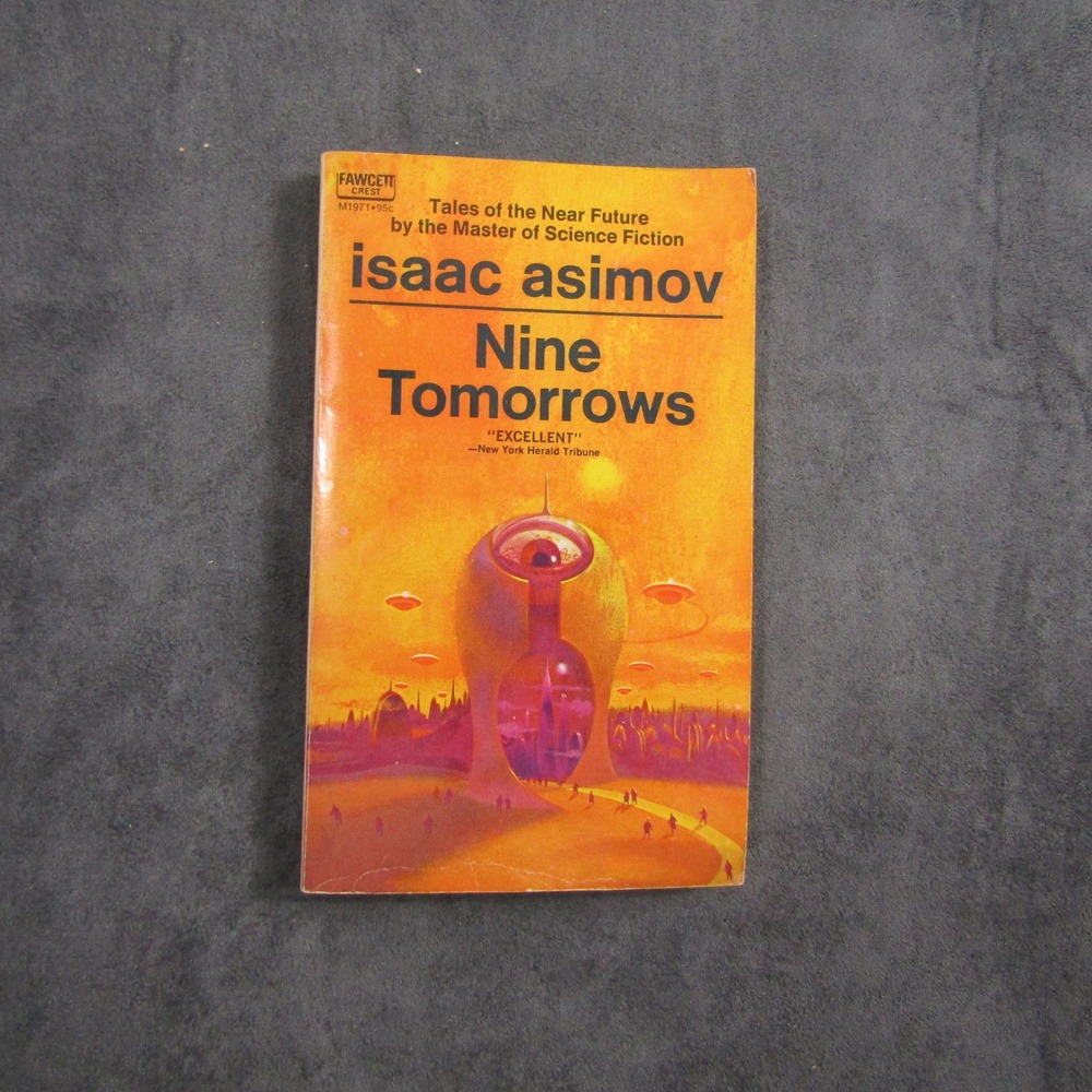 Fawcett Crest Nine Tomorrows Book Isaac Asimov OS Orange Vintage Sci-Fi PB